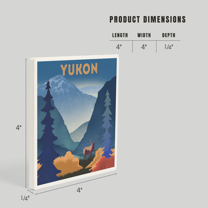 Yukon, Lithograph, Elk and Mountains Scene, Coasters