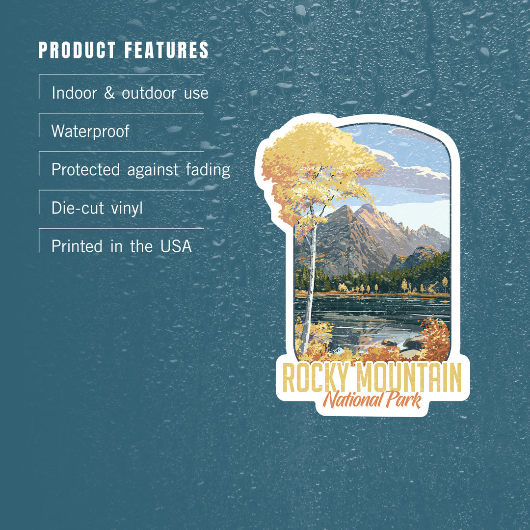 Rocky Mountain National Park, Colorado, Longs Peak & Bear Lake Fall, Contour, Lantern Press Artwork, Vinyl Sticker