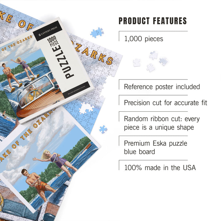 Lake of the Ozarks, Missouri, Water Skiing and Wooden Boat, 1000 Piece Jigsaw Puzzle