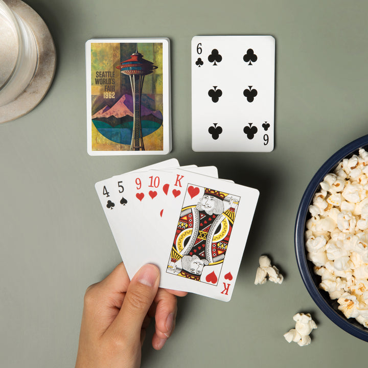 Playing Cards, Seattle, Washington, Space Needle World's Fair, Vintage Travel Poster, 52 Card Deck with Jokers in Box, Unique Art