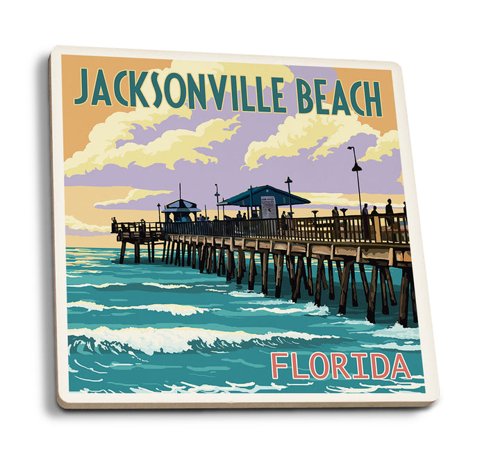 Jacksonville Beach, Florida, Pier and Sunset, Coaster Set