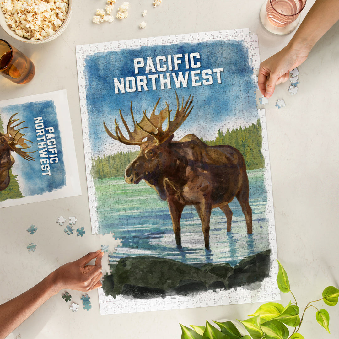 Pacific Northwest, Watercolor Study, Moose, 1000 Piece Jigsaw Puzzle