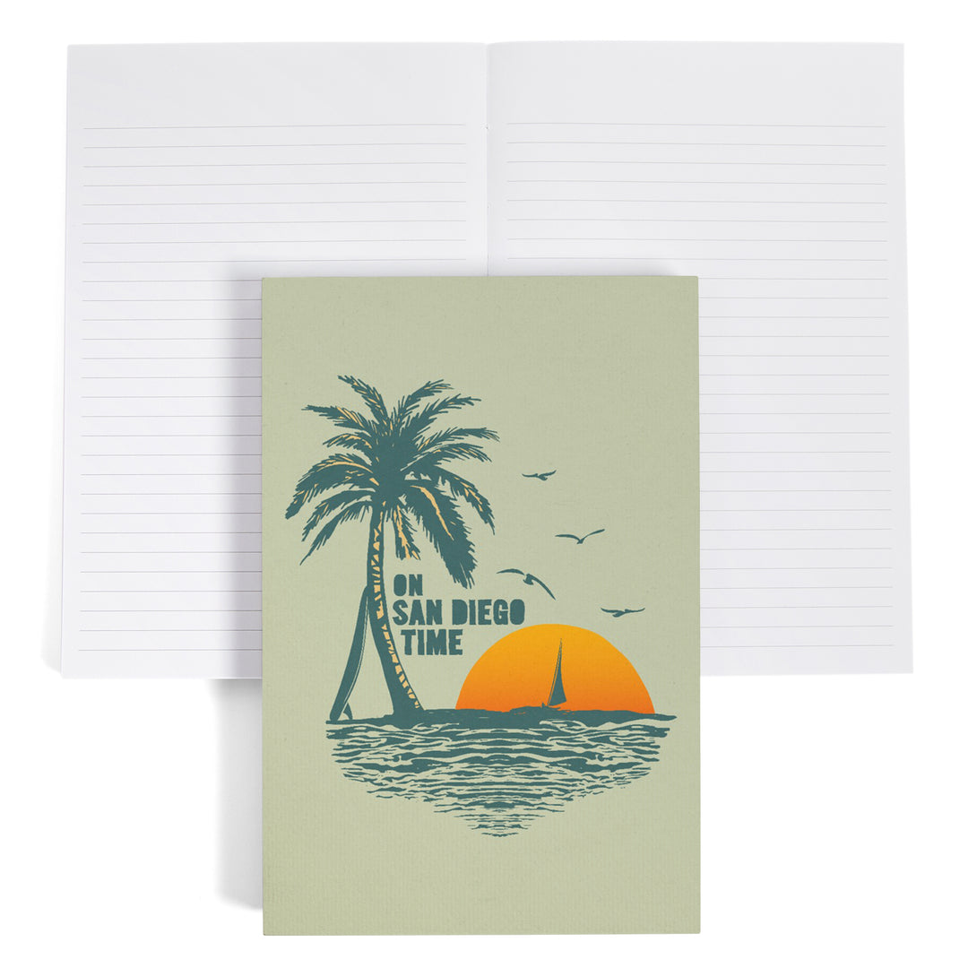 Lined 6x9 Journal, On San Diego Time, Sunset with Palm Tree, Lay Flat, 193 Pages, FSC paper