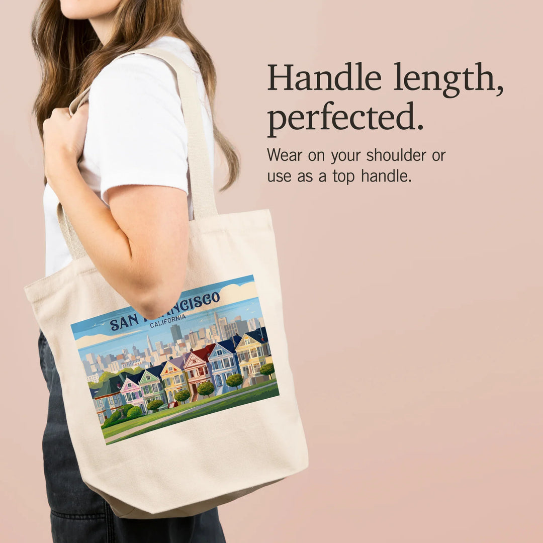 San Francisco, California, Painterly, Painted Houses, Tote Bag