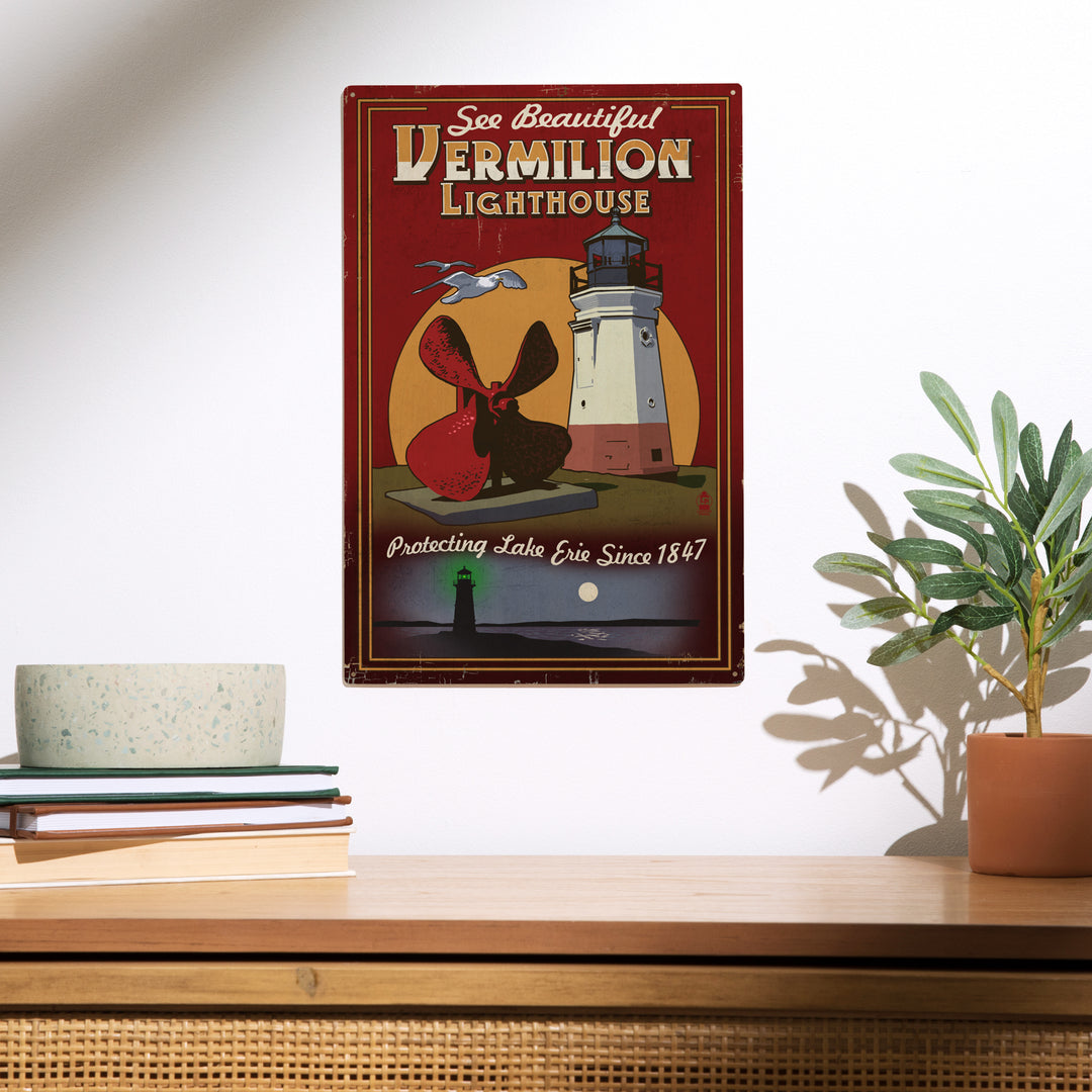 Ohio, Vermilion Lighthouse, Vintage Sign, Wood Sign and Postcards
