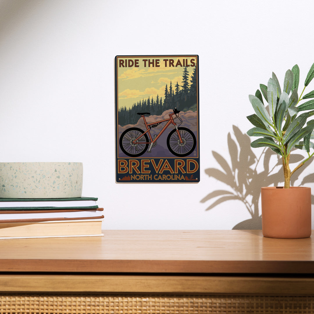 Brevard, North Carolina, Ride the Trails Bicycle, Lantern Press Artwork, Wood Signs and Postcards