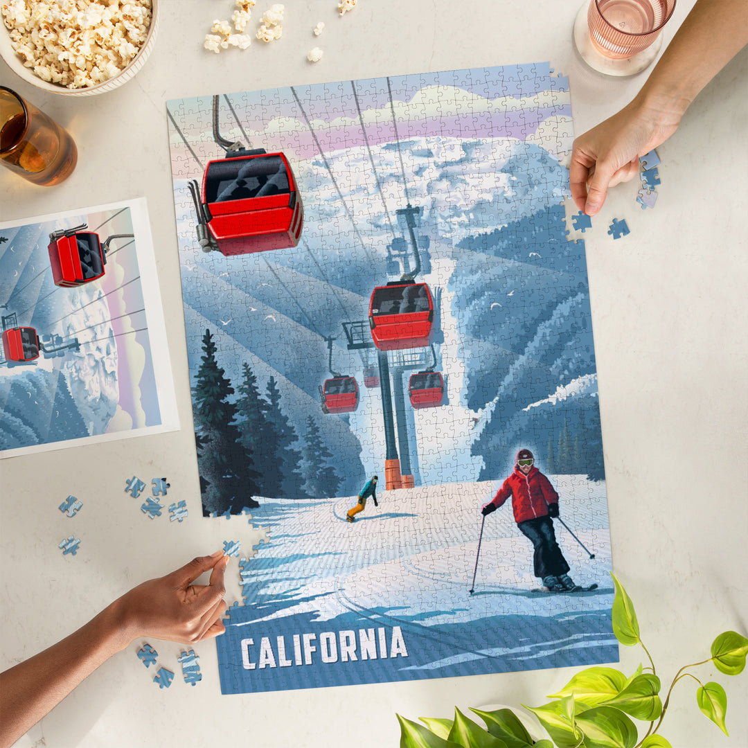 California, Lithograph, Gondolas, Red, 1000 Piece Jigsaw Puzzle
