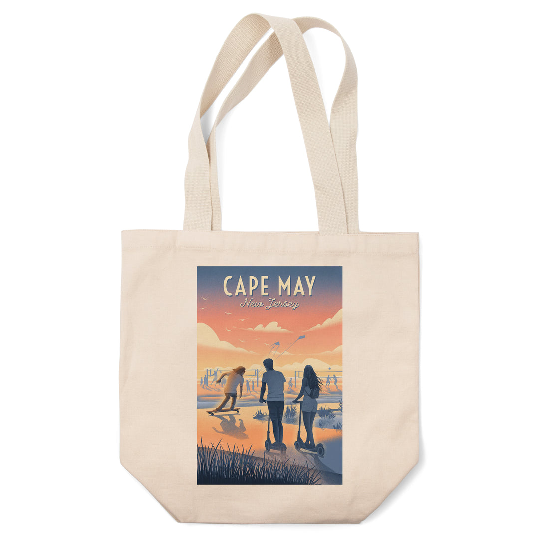 Cape May, New Jersey, Lithograph, Enjoy the Ride, Longboards and Scooters, Tote Bag