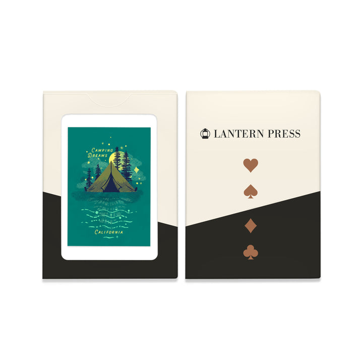 Playing Cards, California, Lake Life Series, Camping Dreams, 52 Card Deck with Jokers in Box, Unique Art