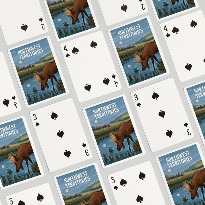 Playing Cards, Northwest Territories, Lithograph, Reflection Pond and Bull Moose, 52 Card Deck with Jokers in Box, Unique Art