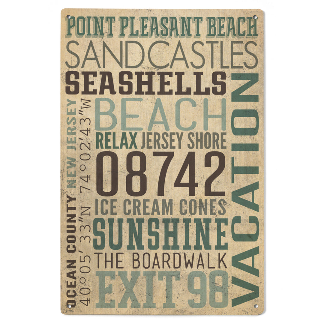 Point Pleasant Beach, New Jersey, Typography, Textured, Lantern Press Artwork, Wood Signs and Postcards