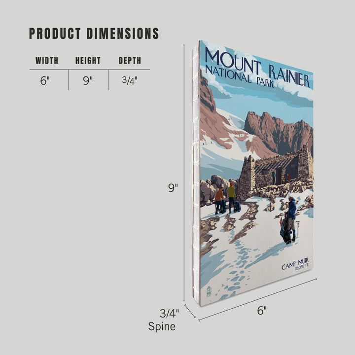 Lined 6x9 Journal, Mount Rainier National Park, Washington, Camp Muir and Climbers, Lay Flat, 193 Pages, FSC paper