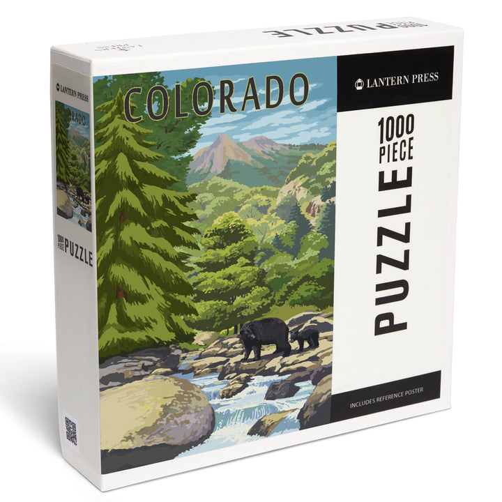 Denver, Colorado, Painterly, Bear at River, Jigsaw Puzzle