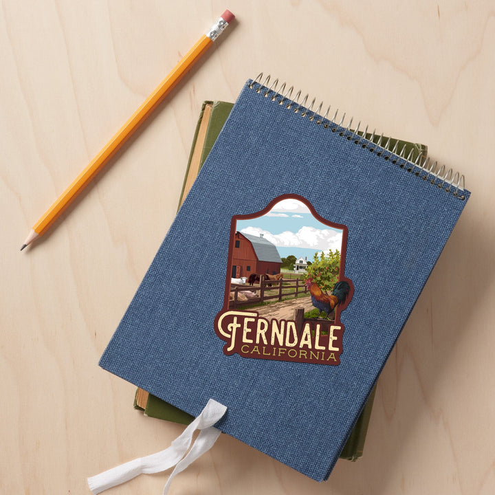 Ferndale, California, Barnyard Scene, Contour, Vinyl Sticker - Lantern Press