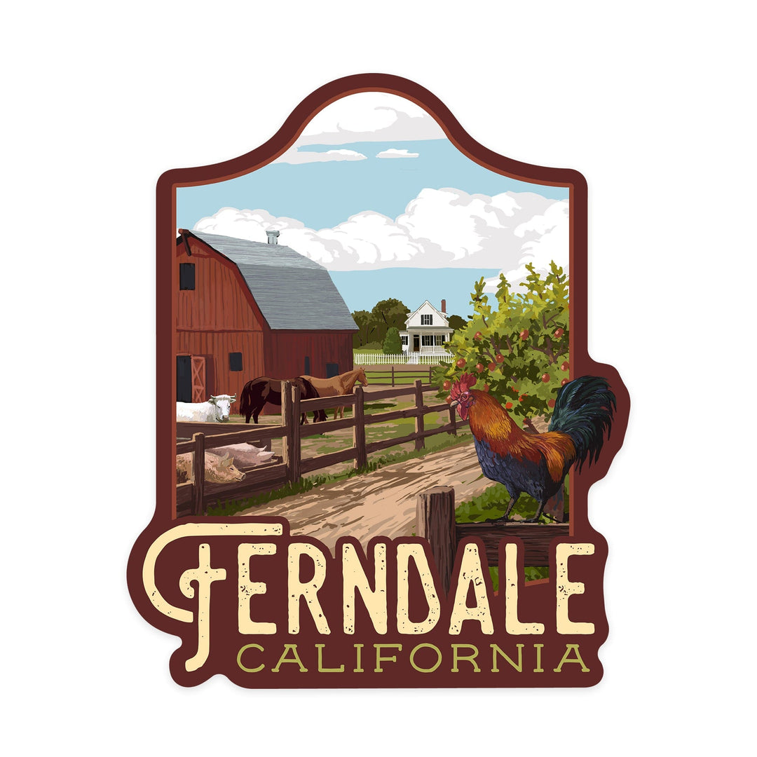 Ferndale, California, Barnyard Scene, Contour, Vinyl Sticker - Lantern Press