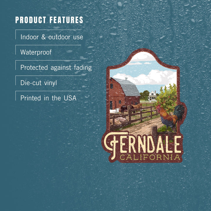 Ferndale, California, Barnyard Scene, Contour, Vinyl Sticker - Lantern Press