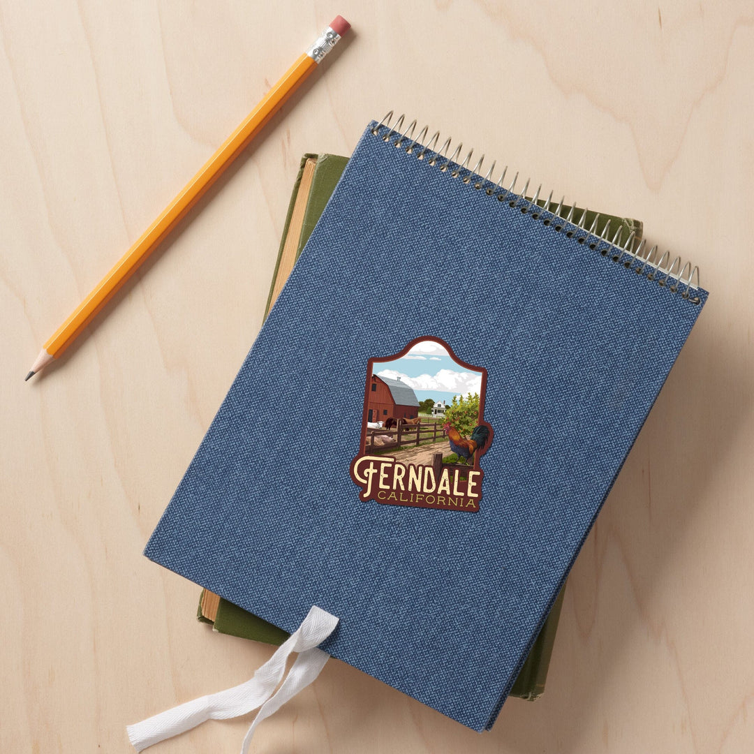 Ferndale, California, Barnyard Scene, Contour, Vinyl Sticker - Lantern Press