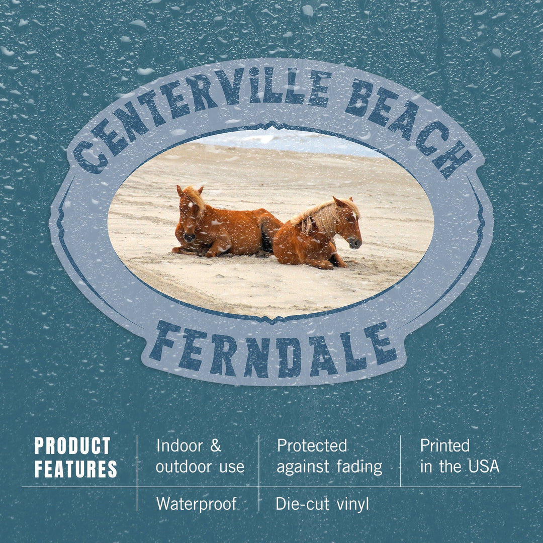 Ferndale, California, Centerville Beach, Wild Horses on Beach, Contour, Vinyl Sticker Sticker Lantern Press 