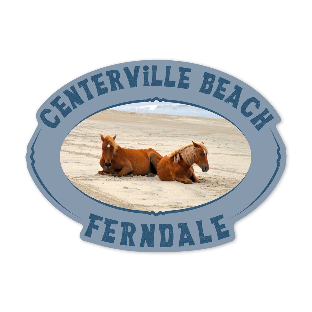 Ferndale, California, Centerville Beach, Wild Horses on Beach, Contour, Vinyl Sticker Sticker Lantern Press 