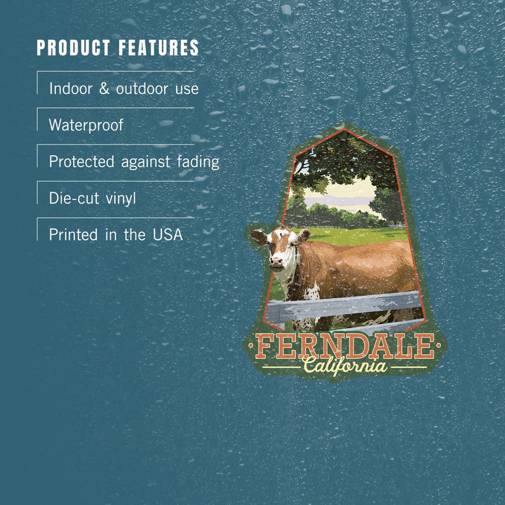 Ferndale, California, Cow in Pasture, Contour, Vinyl Sticker - Lantern Press