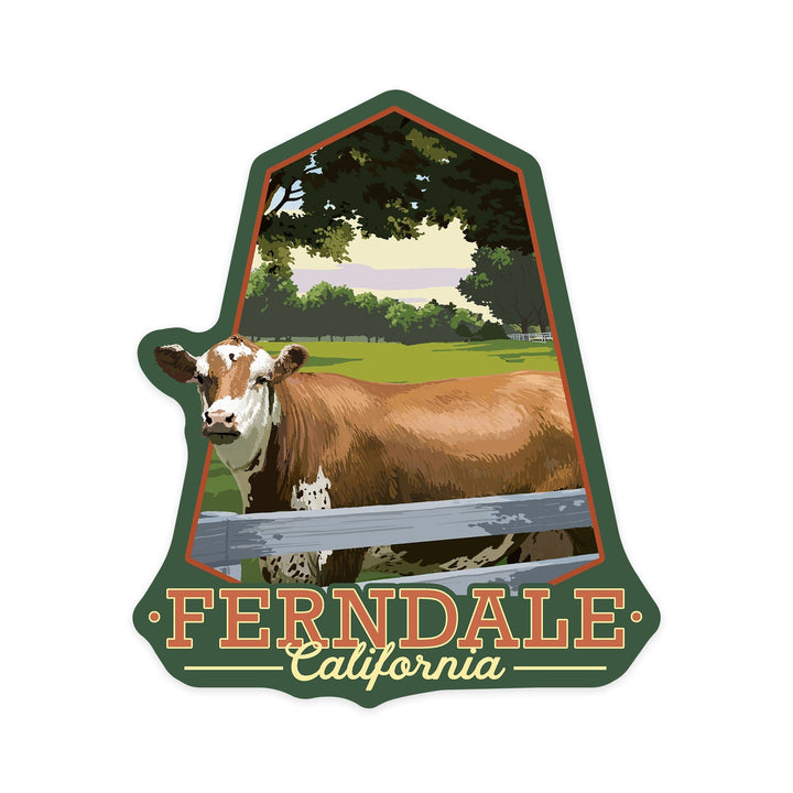 Ferndale, California, Cow in Pasture, Contour, Vinyl Sticker - Lantern Press