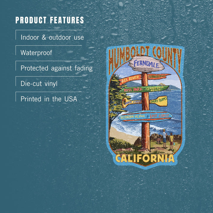 Ferndale, California, Humboldt County, Destination Signpost, Contour, Lantern Press Artwork, Vinyl Sticker Sticker Lantern Press 