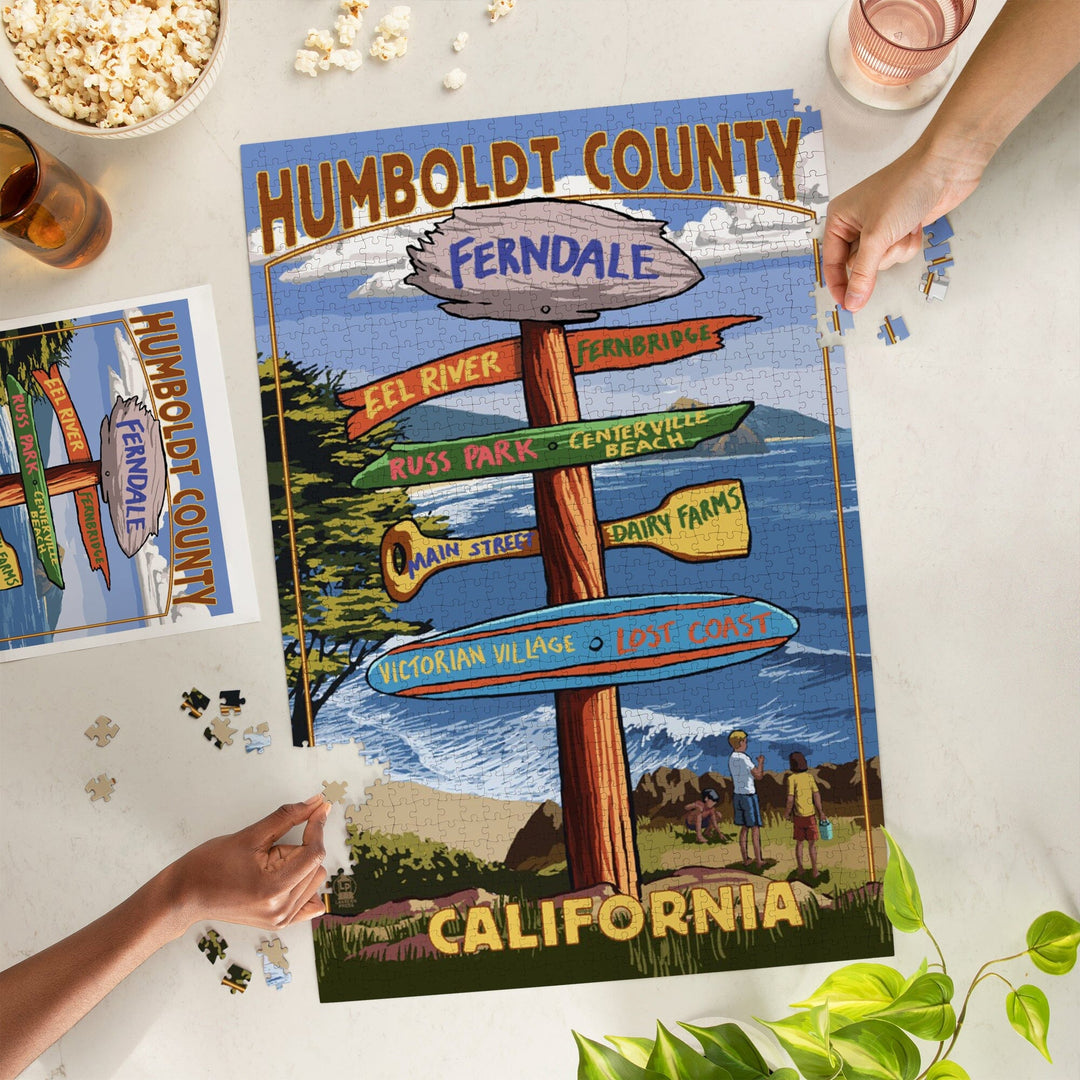 Ferndale, California, Humboldt County, Destination Signpost, Jigsaw Puzzle Puzzle Lantern Press 