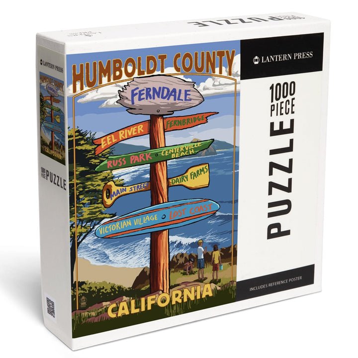 Ferndale, California, Humboldt County, Destination Signpost, Jigsaw Puzzle Puzzle Lantern Press 
