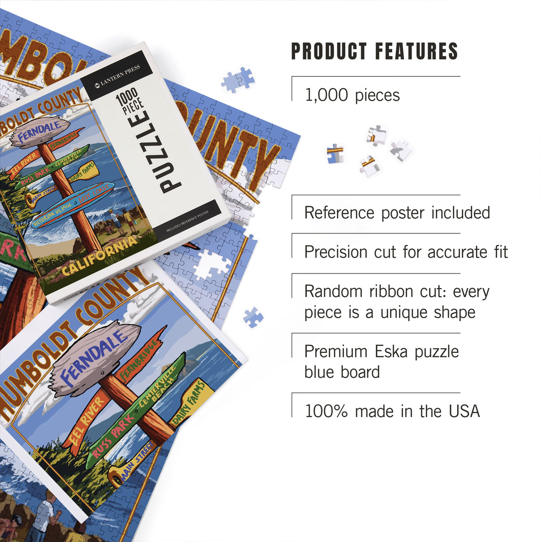 Ferndale, California, Humboldt County, Destination Signpost, Jigsaw Puzzle Puzzle Lantern Press 