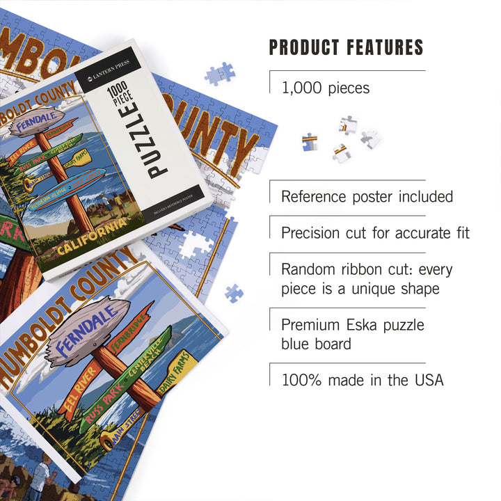 Ferndale, California, Humboldt County, Destination Signpost, Jigsaw Puzzle Puzzle Lantern Press 