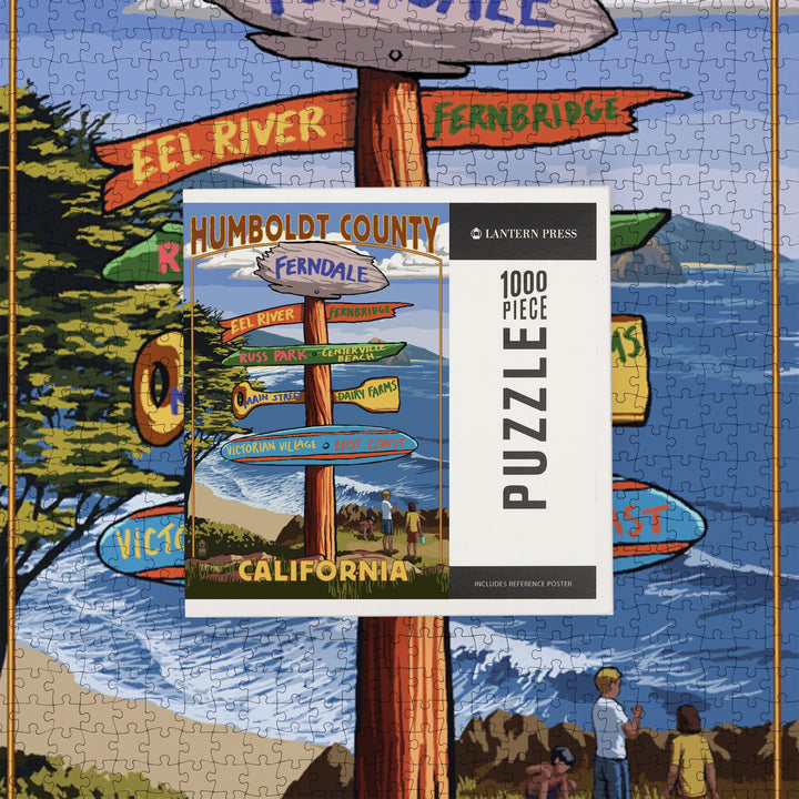 Ferndale, California, Humboldt County, Destination Signpost, Jigsaw Puzzle Puzzle Lantern Press 