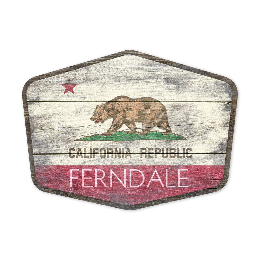 Ferndale, California, Rustic California State Flag, Contour, Vinyl Sticker - Lantern Press