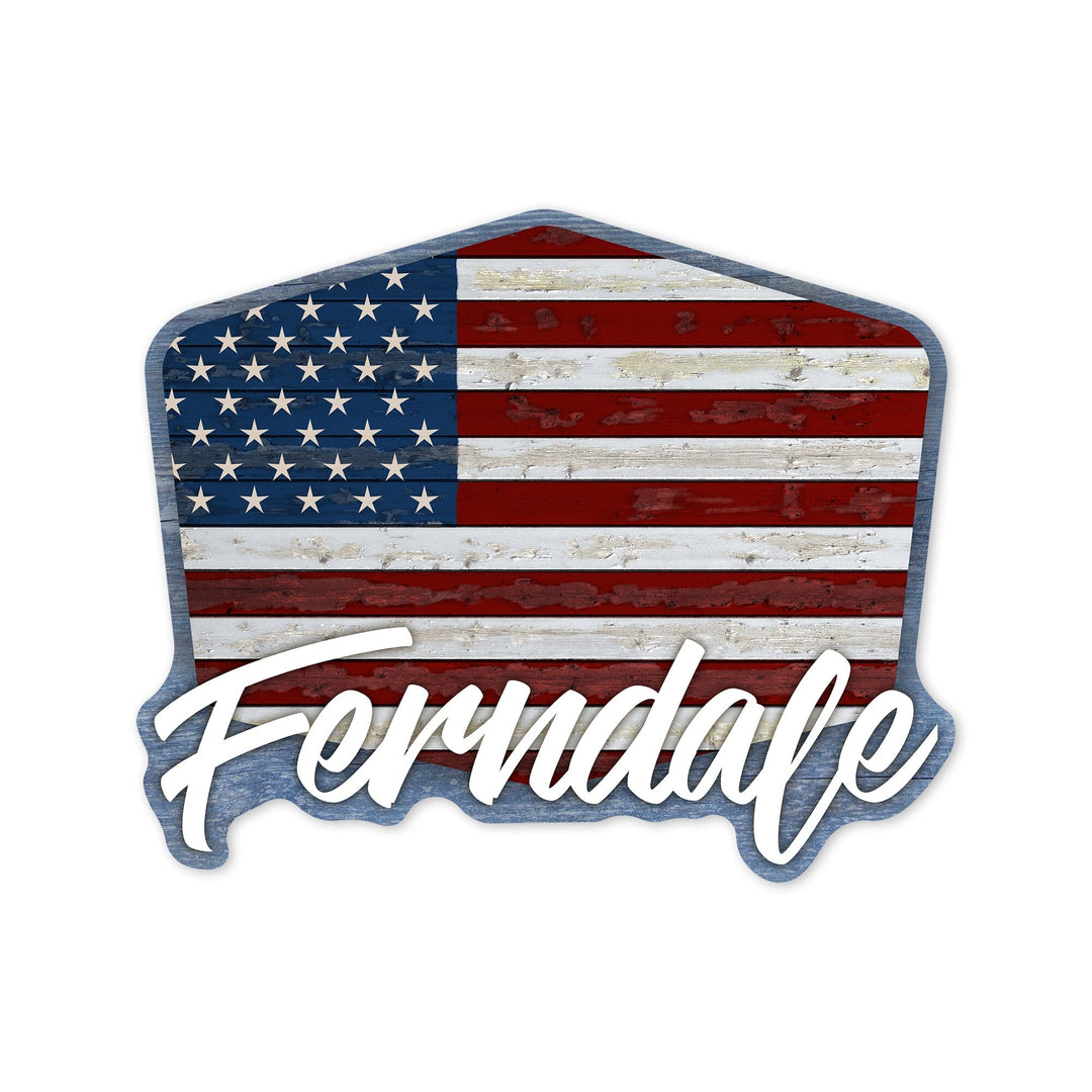 Ferndale, California, Rustic USA State Flag, Contour, Vinyl Sticker - Lantern Press