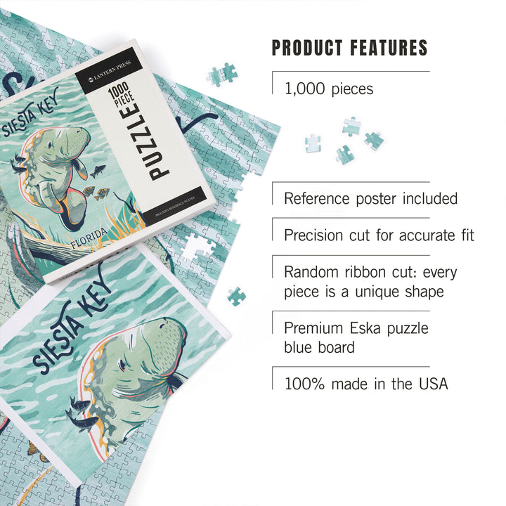 Siesta Key, Florida, Graphic Pastel, Manatee, 1000 Piece Jigsaw Puzzle