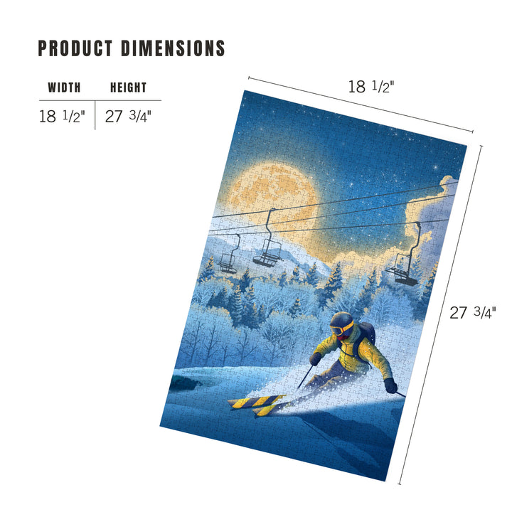 Lithograph, Night Ski, 1000 Piece Jigsaw Puzzle