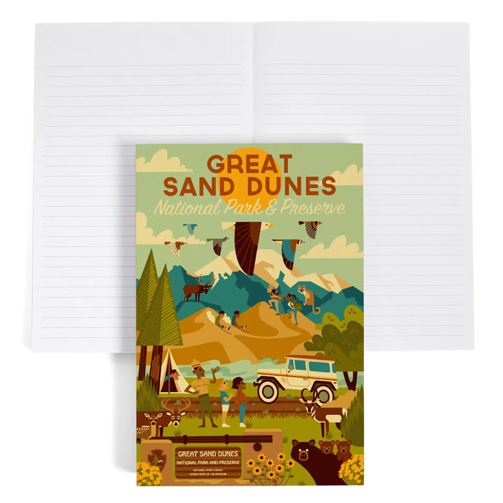 Lined 6x9 Journal, Great Sand Dunes National Park and Preserve, Geometric National Park Series, Daytime Scene, Lay Flat, 193 Pages, FSC paper