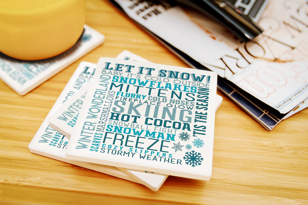 Let It Snow Typography, Coaster Set