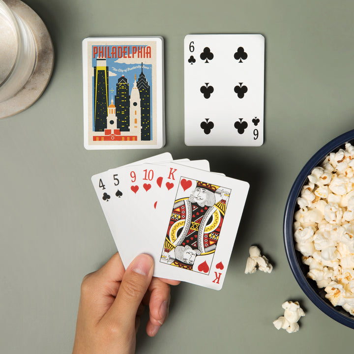 Playing Cards, Philadelphia, Pennsylvania, Woodblock City Series, Skyline, 52 Card Deck with Jokers in Box, Unique Art