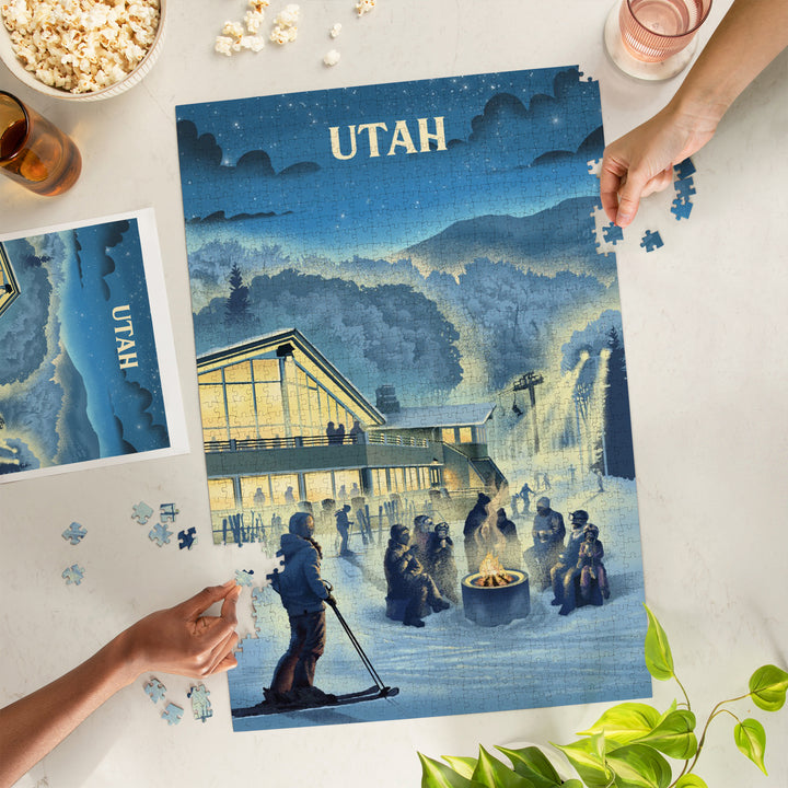 Utah, Lithograph, Snow Lodge, 1000 Piece Jigsaw Puzzle