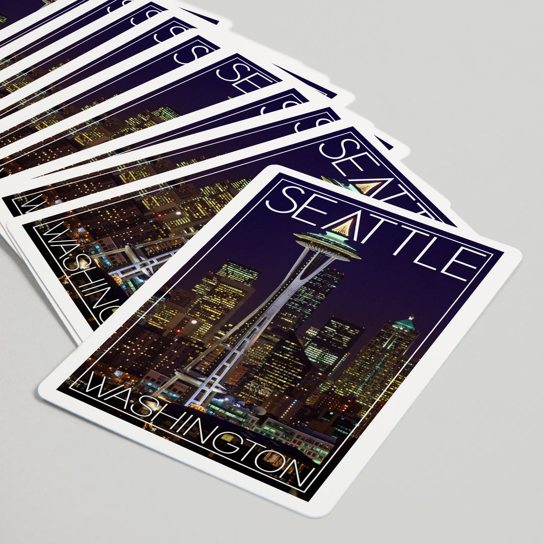 Playing Cards, Seattle, Washington, Space Needle Christmas at Night, 52 Card Deck with Jokers in Box, Unique Art