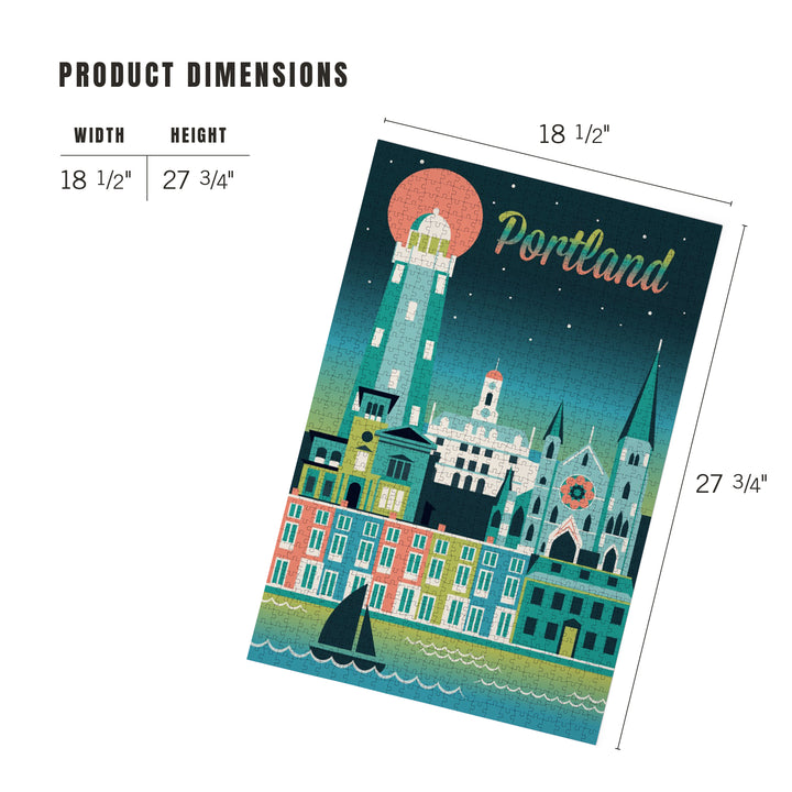 Portland, Maine, Retro Skyline Chromatic, 1000 Piece Jigsaw Puzzle