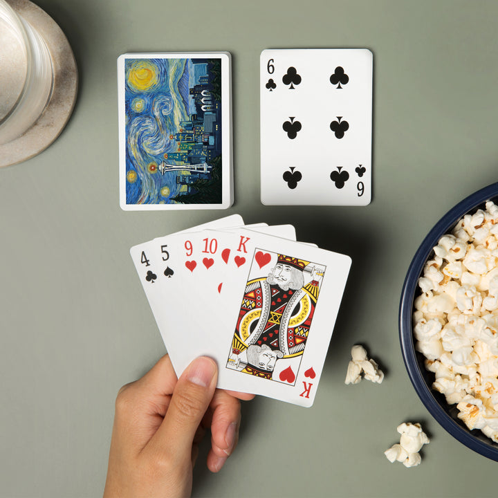 Playing Cards, Seattle, Washington, Starry Night City Series, 52 Card Deck with Jokers in Box, Unique Art