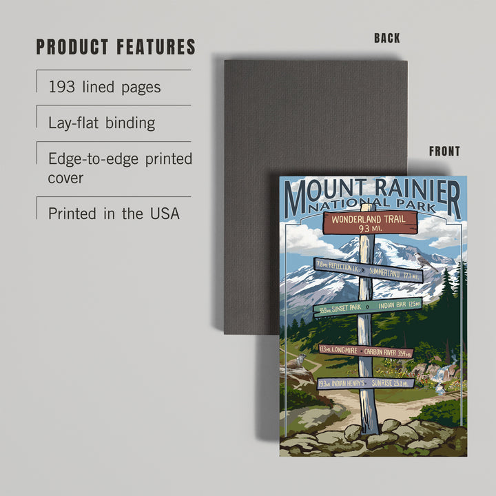 Lined 6x9 Journal, Mount Rainier National Park, Washington, Wonderland Trail Destination Sign Press, Lay Flat, 193 Pages, FSC paper