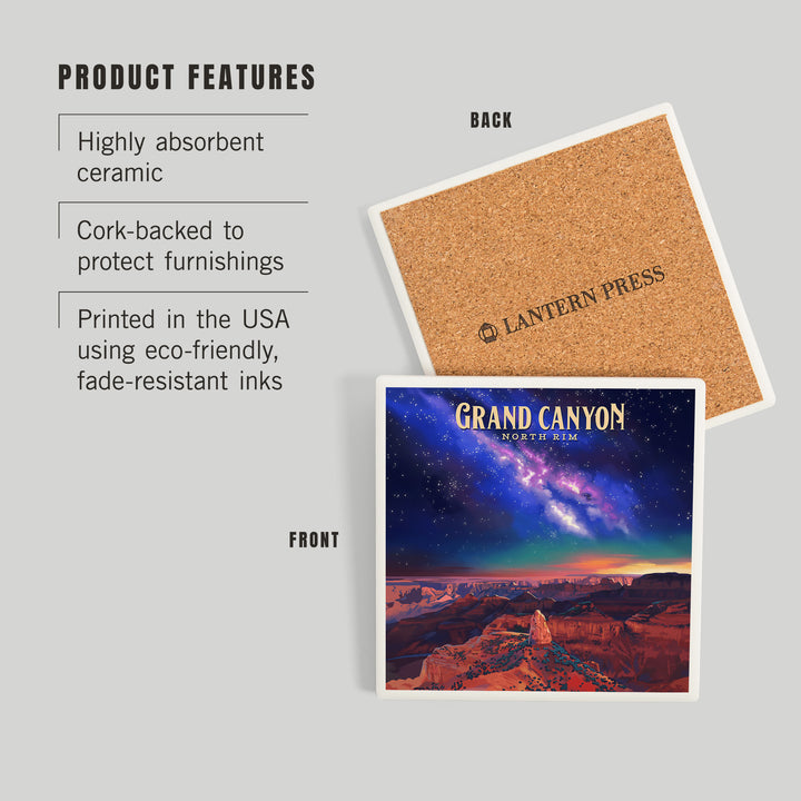 North Rim, Arizona, Oil Painting, Grand Canyon with Stars and Milky Way, Coasters
