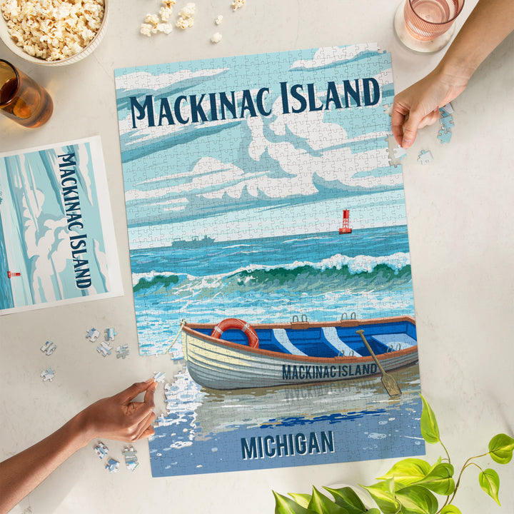 Mackinac Island, Michigan, Painterly, Lifeboat on Beach, 1000 Piece Jigsaw Puzzle