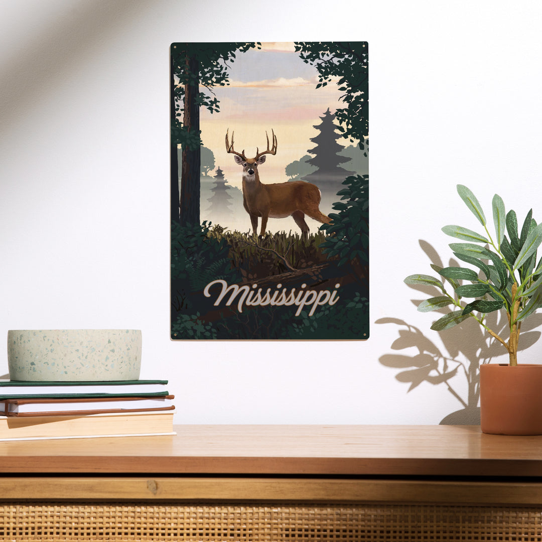 Mississippi, Painterly, Deer and Sunrise, Wood Sign and Postcards