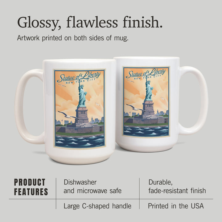 New York, New York, Statue of Liberty, Litho, Lantern Press Artwork, Ceramic Mug