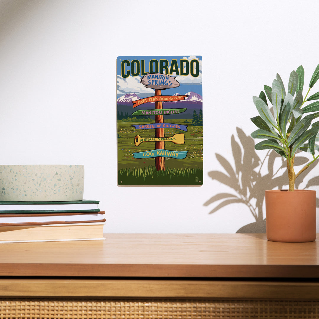 Manitou Springs, Colorado, Destination Signpost, Lantern Press Artwork, Wood Signs and Postcards