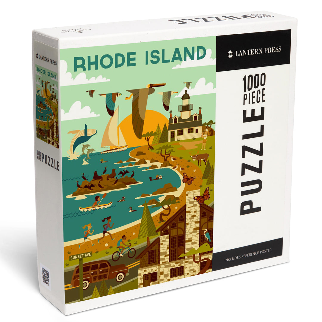 Rhode Island Wildlife, Lighthouse and Coastal Life Illustration, 1000 Piece Jigsaw Puzzle