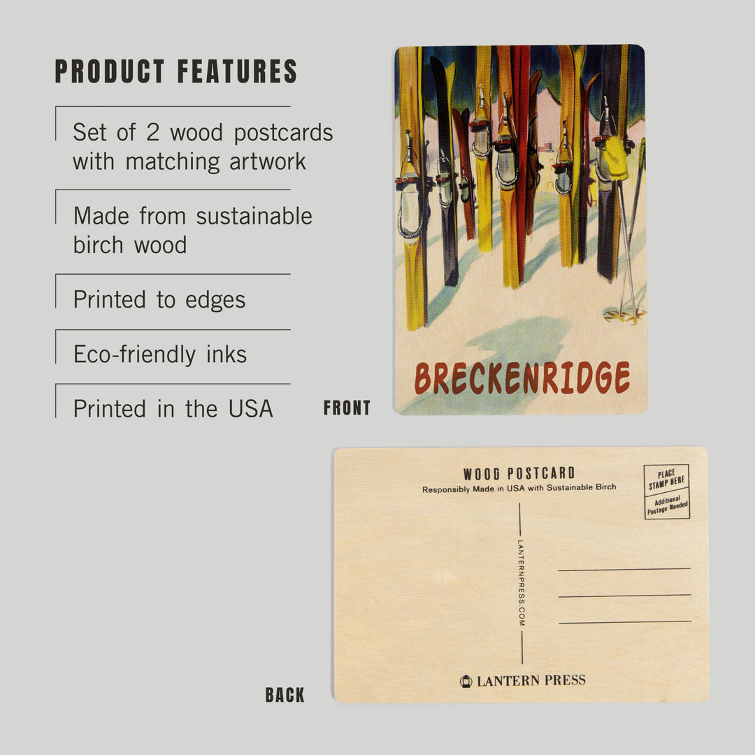 Breckenridge, Colorado, Colorful Skis, Wood Sign and Postcards